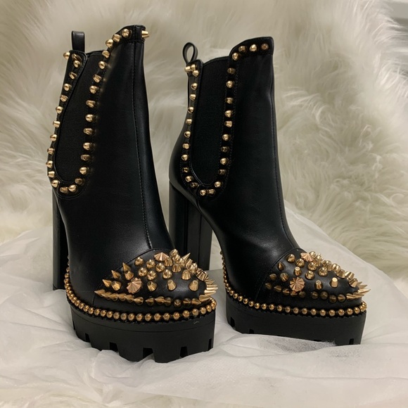 EGO Domino Gold Stud Black Platform Boots - Picture 3 of 16